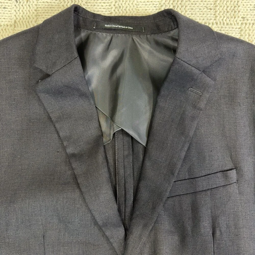 H&M Premium Slim Fit 100% Linen Blazer Jacket Dark Navy 44R EUR 54 NWT Preppy